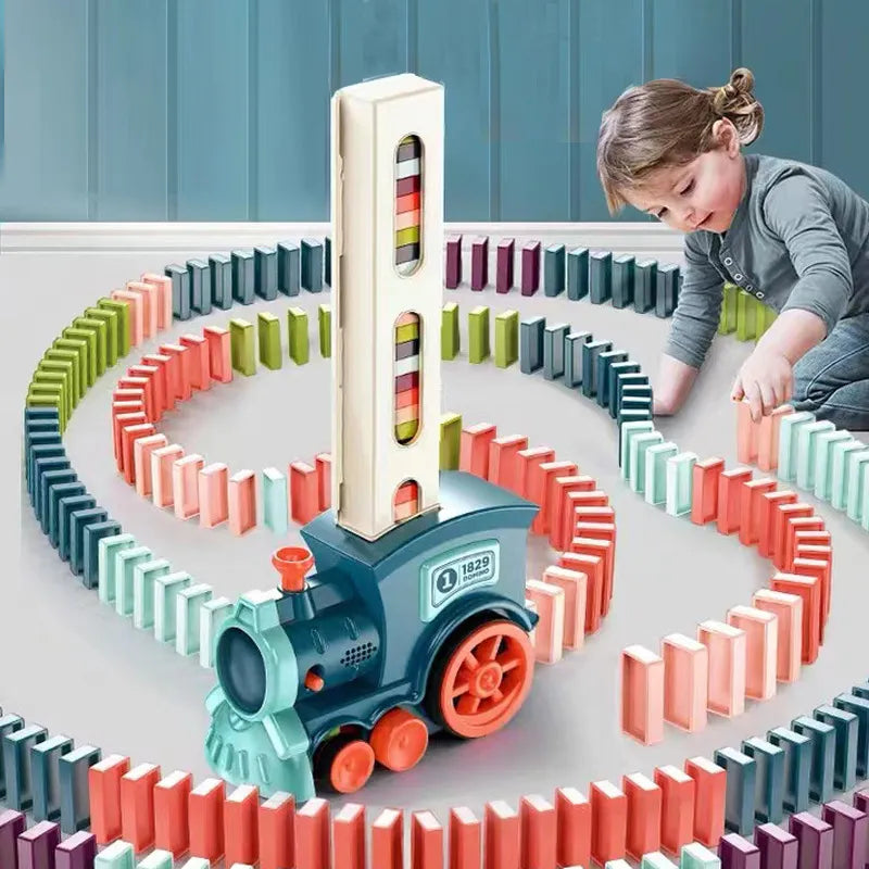 Musical Domino Train Set - Automatic Domino Laying Toy with 60 Colorful Tiles for Kids