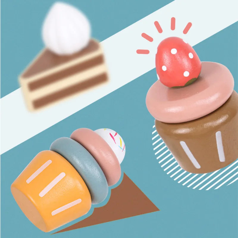 Wooden Afternoon Tea Set - Pretend Play Tea Party with Sweets & 2-Tier Display