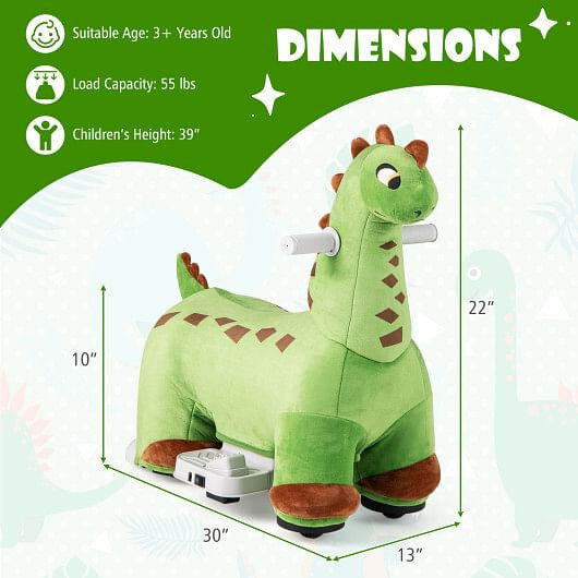 6V Kids Ride-On Dinosaur Toy with Foot Pedal, Padded Seat & Music - Green