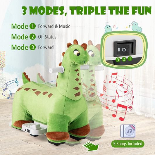 6V Kids Ride-On Dinosaur Toy with Foot Pedal, Padded Seat & Music - Green