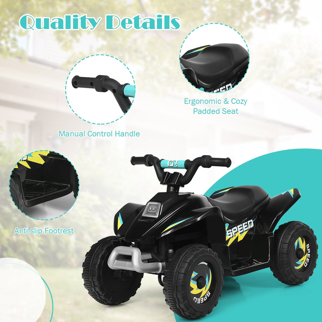 6V Kids Electric ATV Ride-On Toy - 4 Wheel Battery Powered Quad - Black