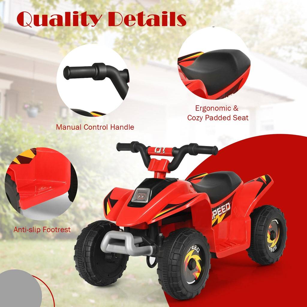 6V Kids Electric ATV Ride-On Toy - 4 Wheel Battery Powered Quad for Toddlers (Red)