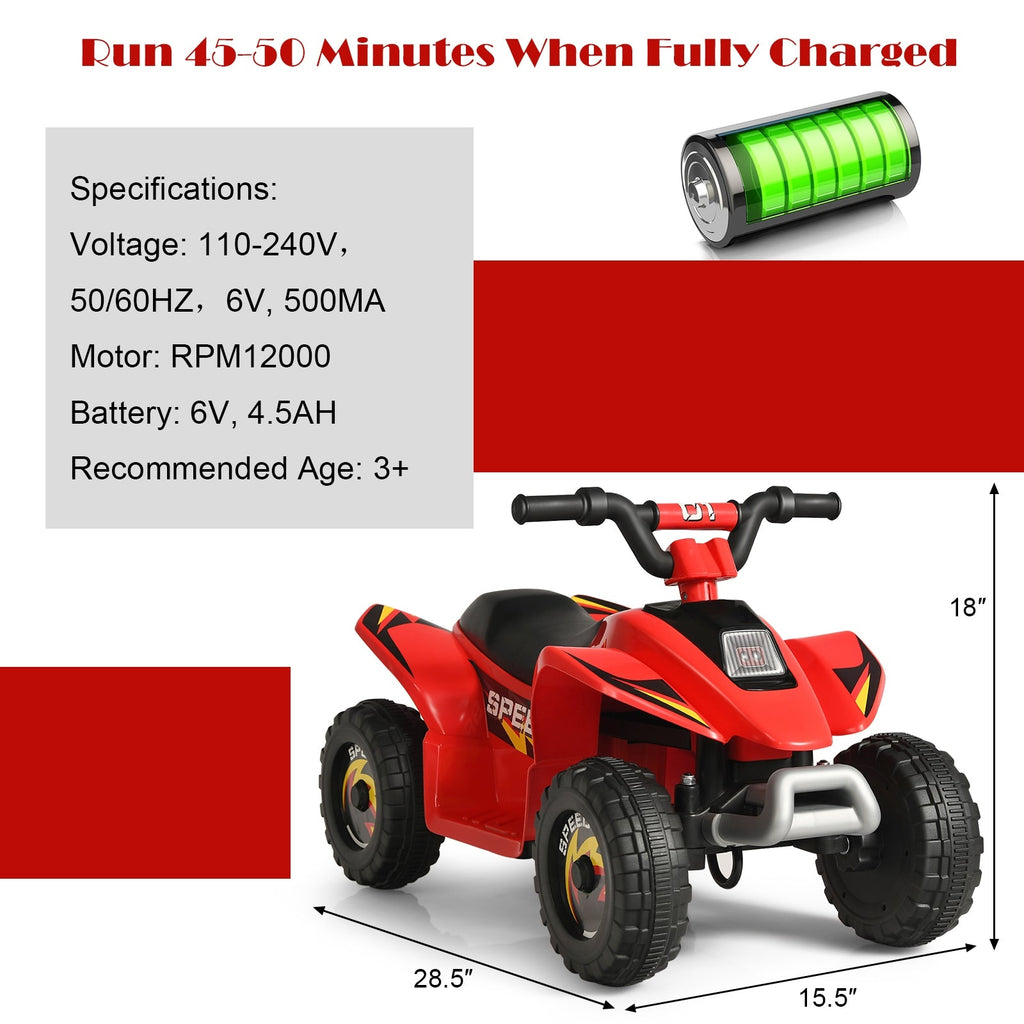 6V Kids Electric ATV Ride-On Toy - 4 Wheel Battery Powered Quad for Toddlers (Red)