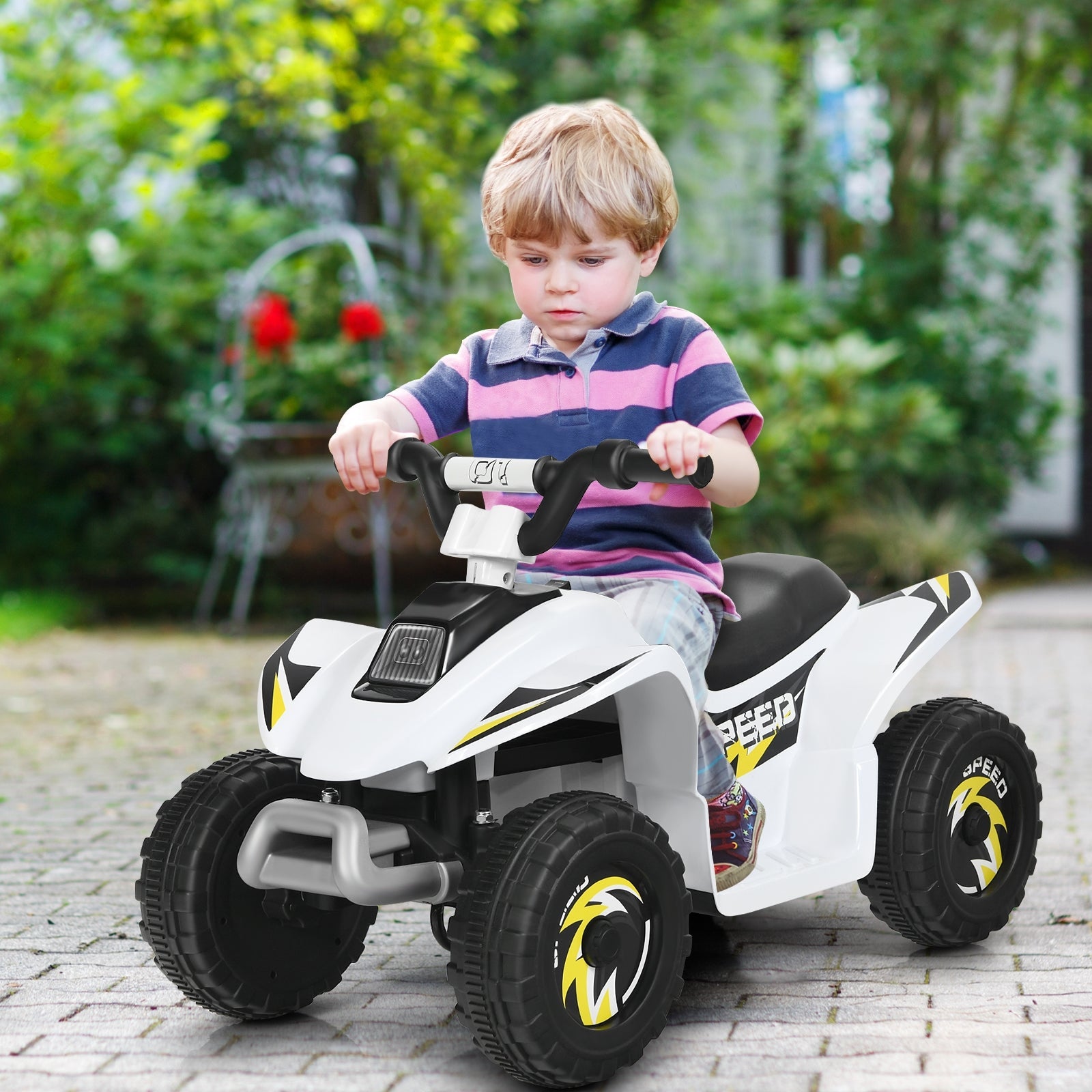 6V Kids Electric ATV Ride-On Toy - 4 Wheel White Battery Powered Quad
